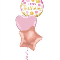 Happy Birthday pink &amp; gold dots balloon bouquet
