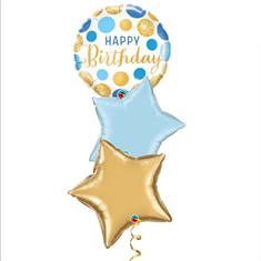 Happy Birthday blue &amp; gold dots balloon bouquet