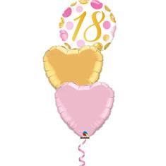 18 Balloon bouquet gold &amp; pink dots 