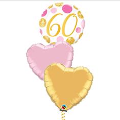 60 balloon bouquet pink &amp; gold dots 