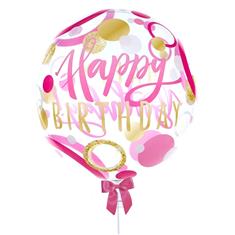 Happy birthday pink &amp; gold dots bubble balloon 