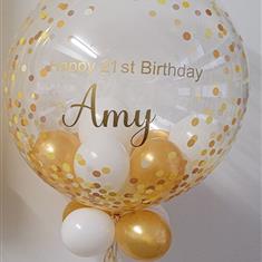 Gold confetti happy birthday personalised balloon 