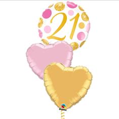 21 balloon bouquet pink &amp; gold dots 