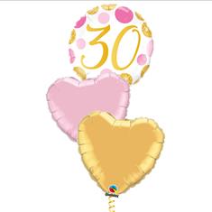 30 balloon bouquet pink &amp; gold dots 