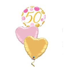 50 balloon bouquet pink &amp; gold dots