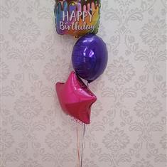 Happy birthday drip cake 3 balloon bouquet