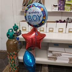 Birthday boy party hat balloon bouquet
