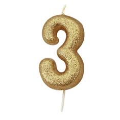 AGE 3 GOLD GLITTER CANDLE