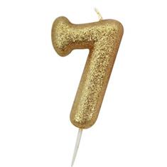 AGE 7 GOLD GLITTER CANDLE