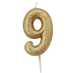 AGE 9 GOLD GLITTER CANDLE