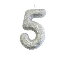 AGE 5 SILVER GLITTER CANDLE
