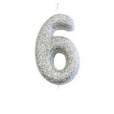 AGE 6 SILVER GLITTER CANDLE