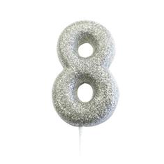 AGE 8 SILVER GLITTER CANDLE