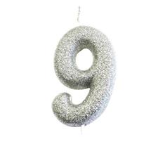AGE 9 SILVER GLITTER CANDLE