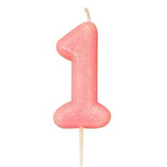AGE 1 PINK GLITTER CANDLE 