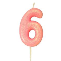 AGE 6 PINK GLITTER CANDLE 