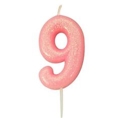AGE 9 PINK GLITTER CANDLE