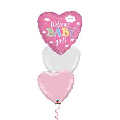 Cloud Welcome Baby girl pink 3 balloon bouquet