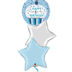 1st Birthday Blue 3 balloon bouquet
